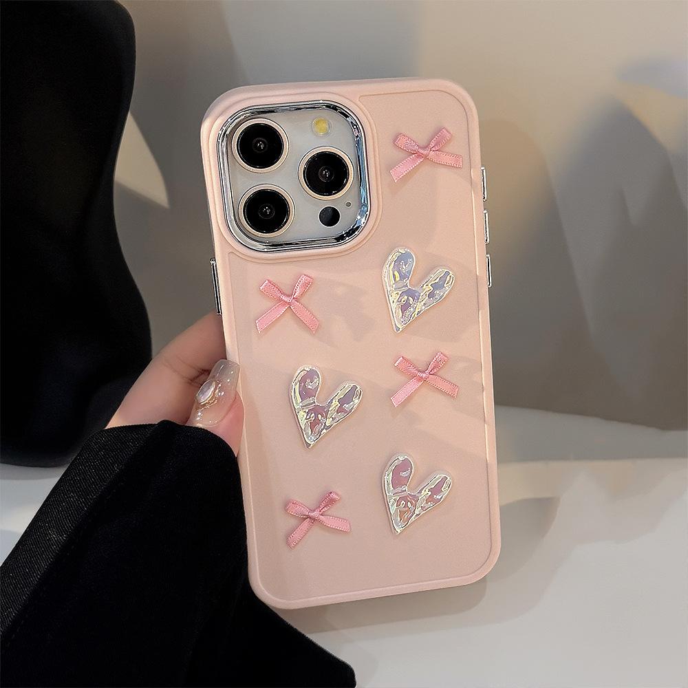 Gentle Love Bow 16promax Mobile Phone Case Iphone17 Three Dimensional 11 Suitable for Apple 13 Temperament 14 Soft