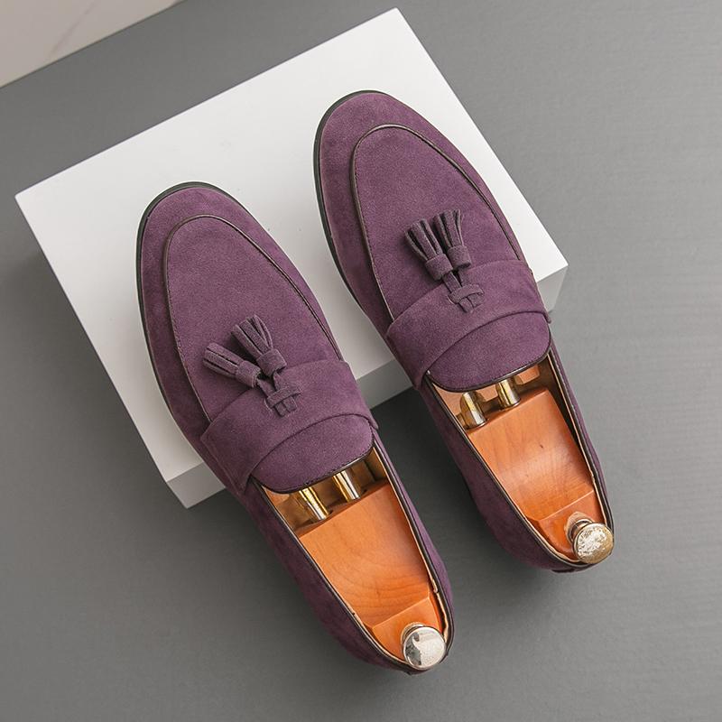 Fashion Men Elegantes Real Leather Shoes Fashion Mens Loafers All-match Suede Leather Breathable Slip on Flats Driving Shoes with Tassel