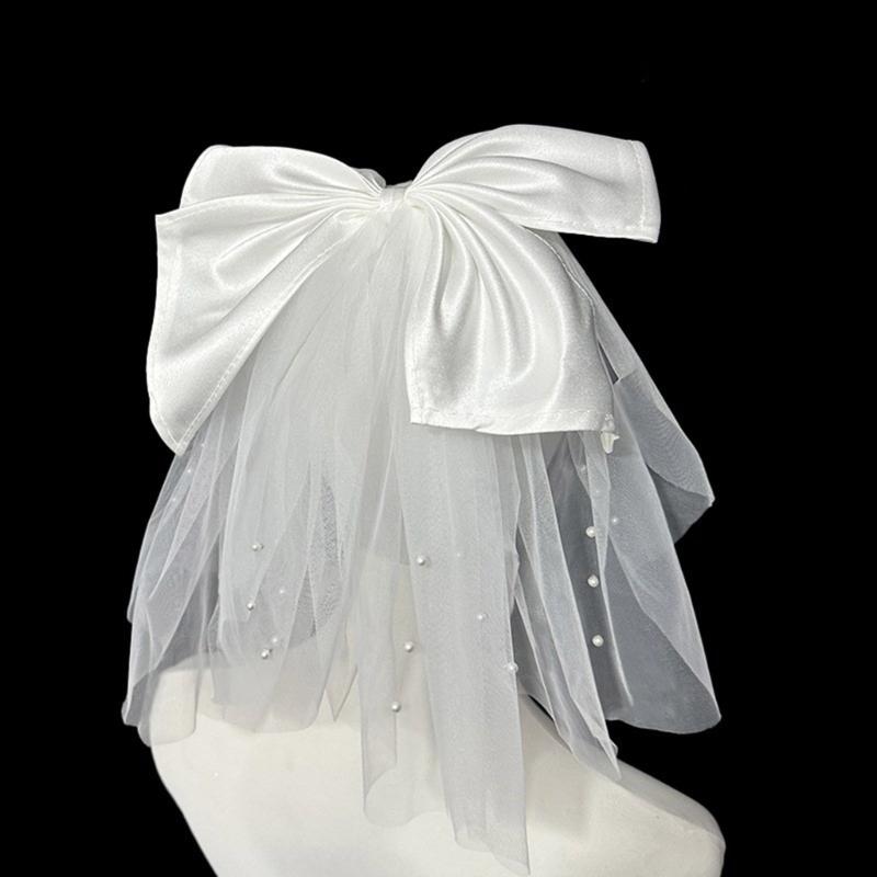 Delicate Wedding Bridal Lace Veil with Pearl/ Bowknot Girls Bride Veil Long Tulle Wedding Tiaras for Marriage Women
