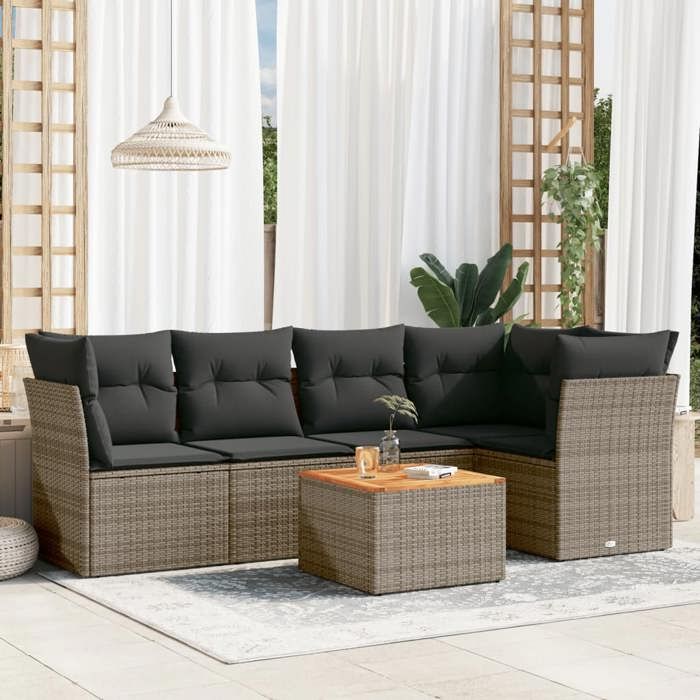 VidaXL Salon de Jardin avec Coussins 6 pcs, Canapés de Terrasse, Ensemble de Meubles de Patio, Mobilier d'Extérieur, Gris 3255962