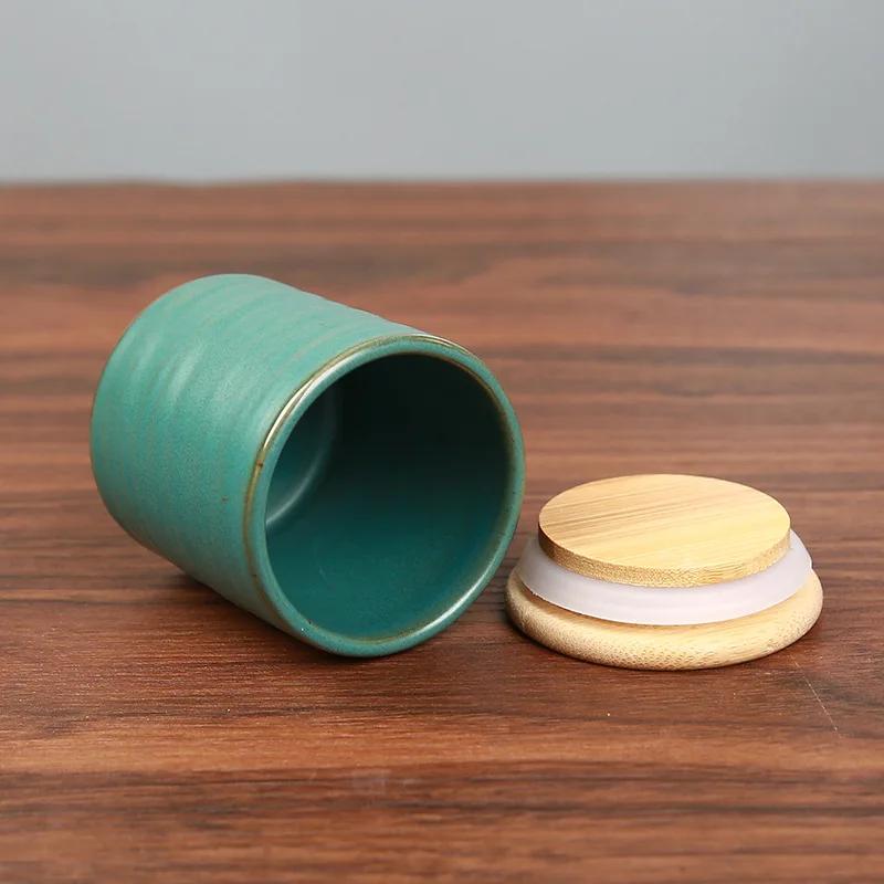 Chinese-style Ceramic Tea Storage Jar Bamboo Lid Open Ru Kiln Jar Chinese-style Moisture-proof Mini Tea Tin Tea Organizer