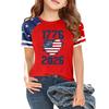 Kids Independence Day Graphic T-Shirt Short Sleeve Crew Neck Casual Tee with Patriotic Print and Star Pattern Sleeves for Boys and Girls