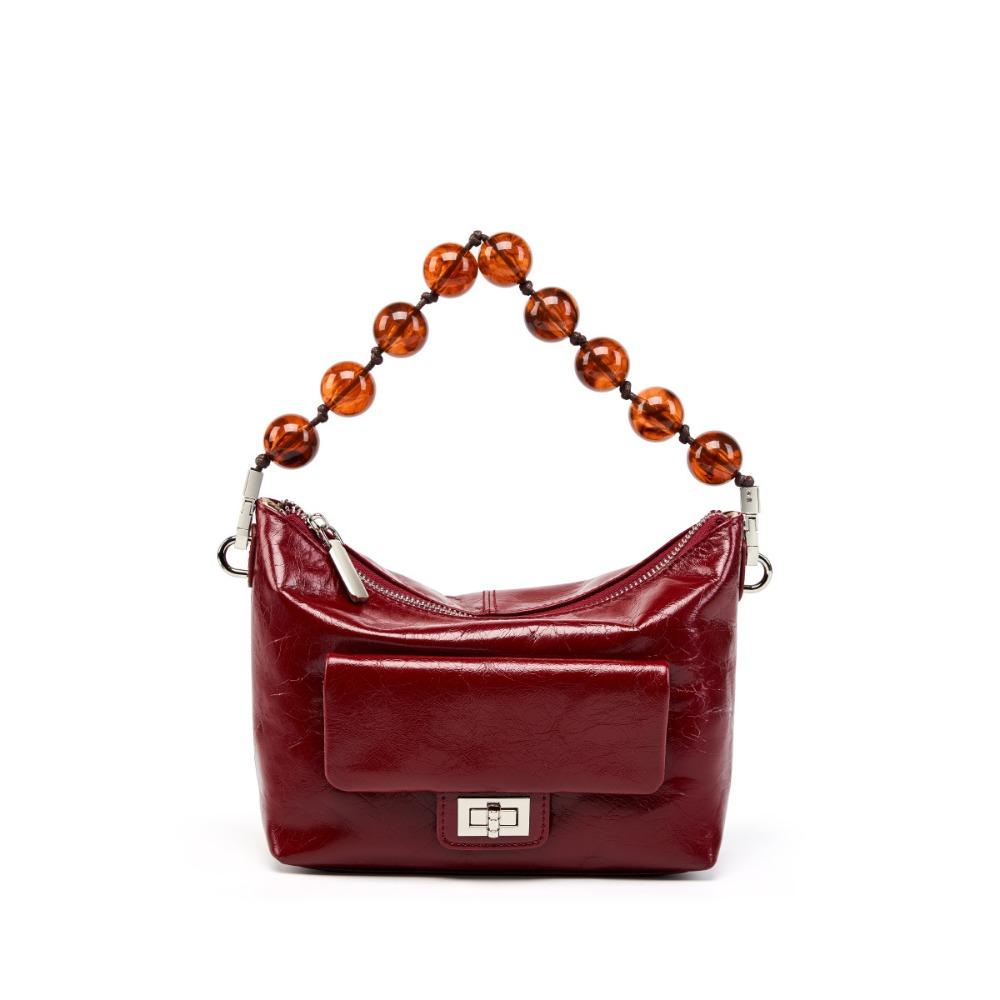 

Сумка на плечо из кожи с масляной восковой пропиткой, плиссированная женская сумка, сумка на цепочке из бусин, сумка кроссбоди, ручная сумка бордовый