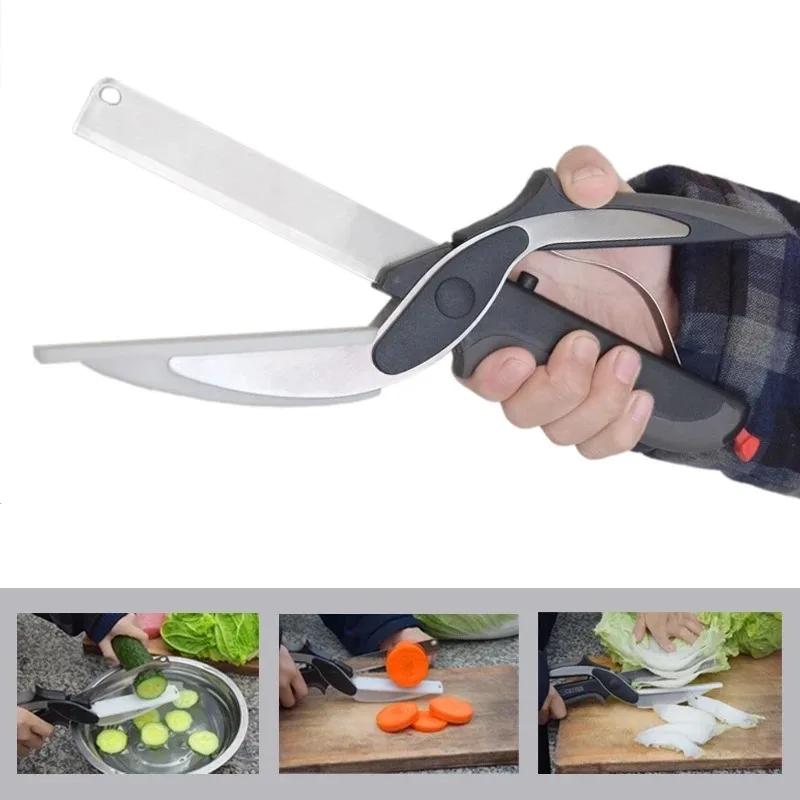 Premium Chop Scissors Cutting Board Scissors Vegetable Easy Cutter Multifunction Separable Kitchen Scissors with Knife Sharpener