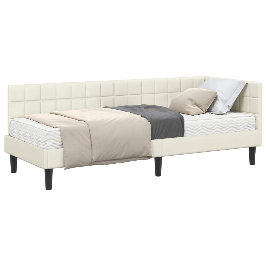 Corner Bed Frame with Mattress and Headboard 2 Pcs Cream Velvet