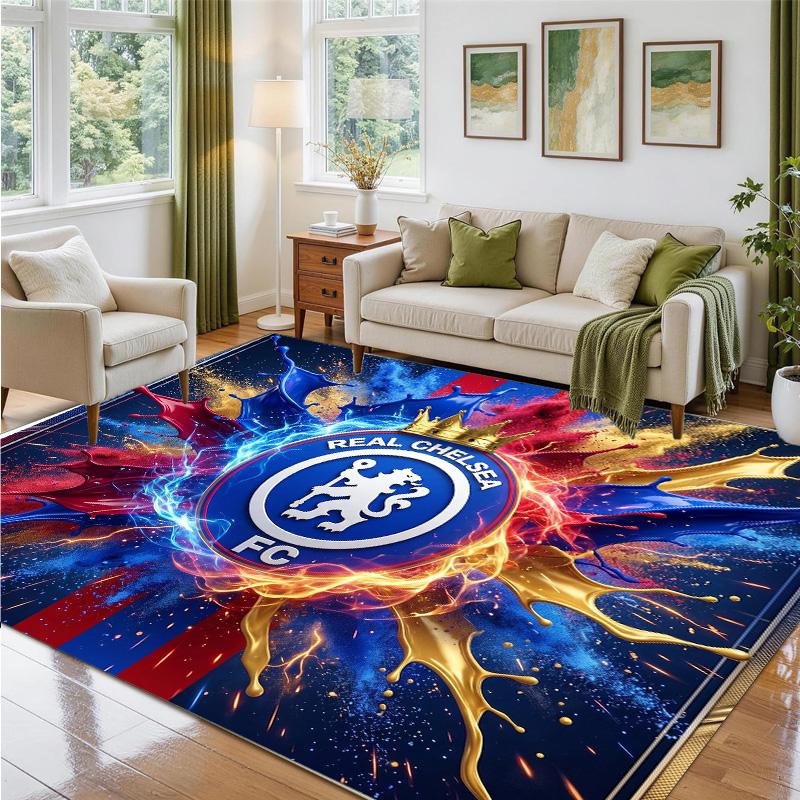 Chelsea FC Design Crystal Velvet Rug Soft Decorative Mat for Bedroom Entrance