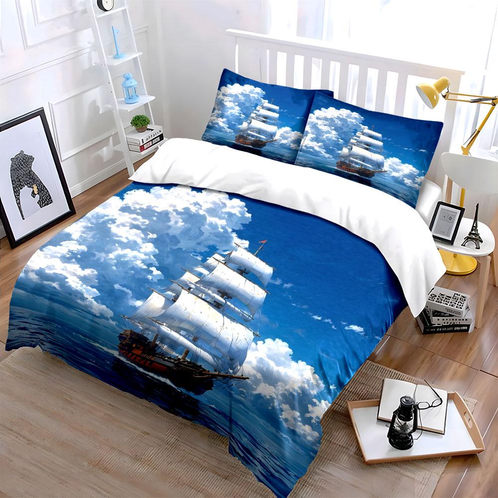 Majestic Sailing Ship at Sea Print Soft Comfortable Duvet Cover Bedding Set Included 1*Duvet Cover 2*Pillowcases Luxury Gift