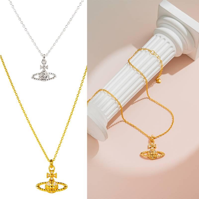 Luxusní a Exkluzivní Měděný Saturnový Náhrdelník Pro Dámy Vivienne Jiskřivé Diamanty Chic A Cool Zámek Řetízek Na Klíční Kost