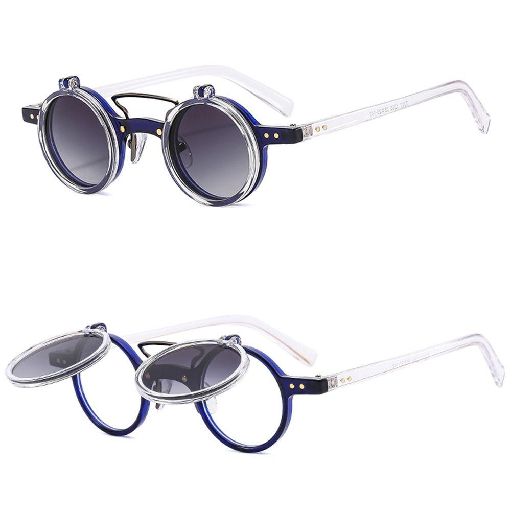 Popolari Retro Steampunk Occhiali da Sole Ribaltabili Borchie Vintage Piccoli Rotondi Occhiali da Sole Lente Ribaltabile a Doppio Strato Occhiali Punk UV400