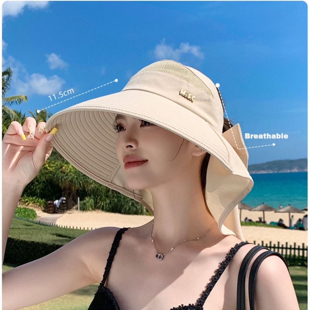 Neck Protection Sun Hat Anti-UV Beach Shawl Hat Summer Empty Top Ponytail Cap