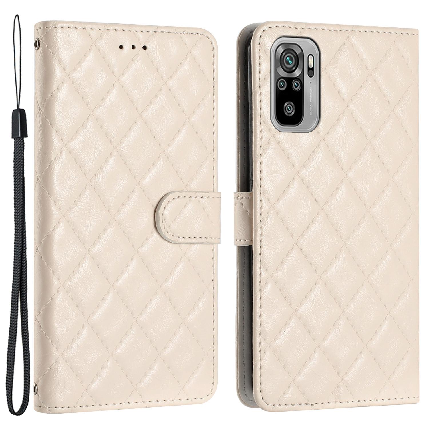 

For Xiaomi Redmi Note 10 4G/Note 10S 4G Stand Wallet Phone Case Stitching Line Rhombus PU Leather Cover White