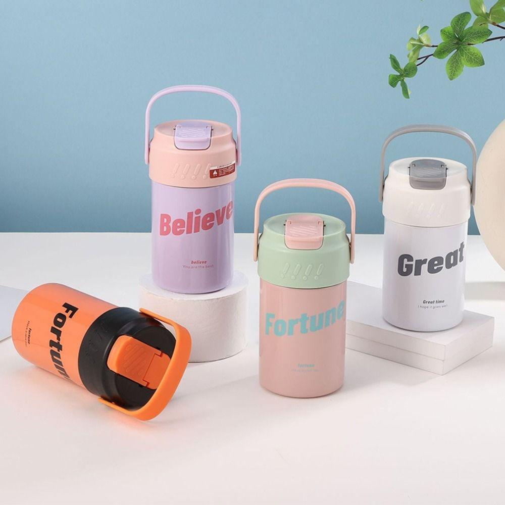 Foldable Straw Vacuum Insulated Bottle Stainless Steel Travel Tea Bottle Thermal Cup  Office Use
