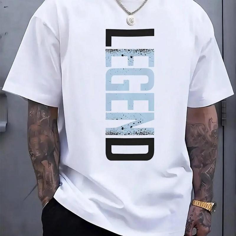Men's Casual Menswear Graphic T-shirt - Cotton-Polyester Blend, Round Neck, Shor