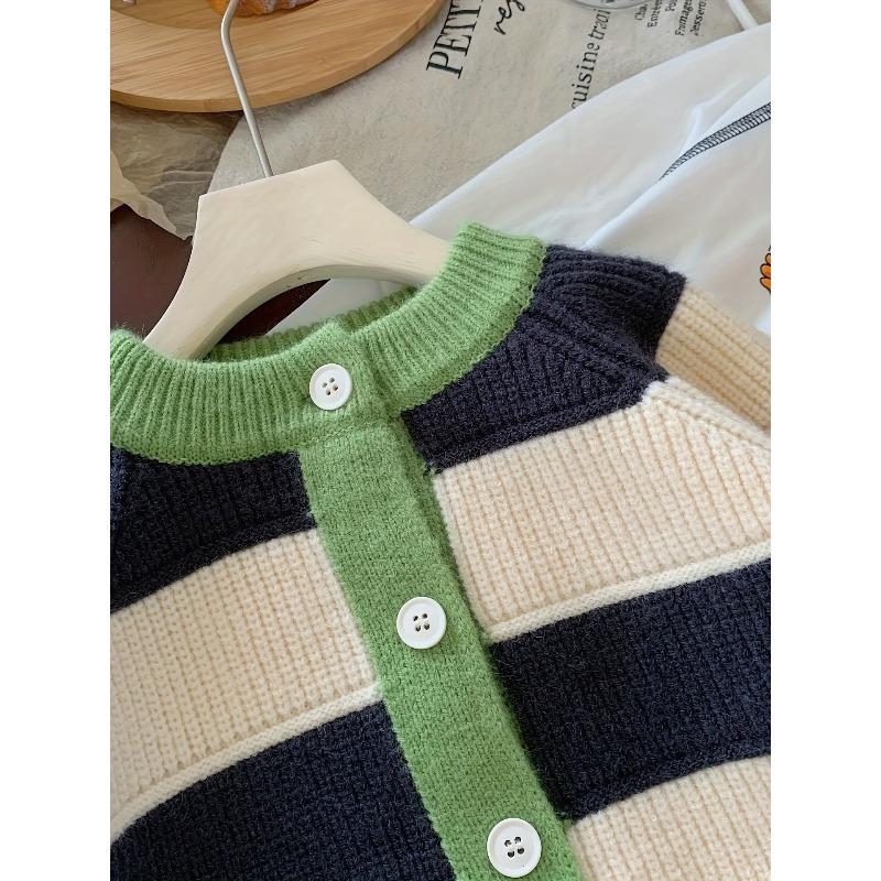 Children's Sweater Cardigan Spring Autumn Striped Stylish Fashionable Baby Color-Blocking Autumn Style