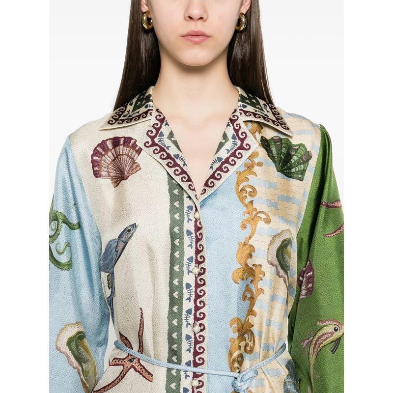 Printed Shirt Dress Fashion Wind New Fashion Casual Loose Print Lace-up Long Sleeve Dress