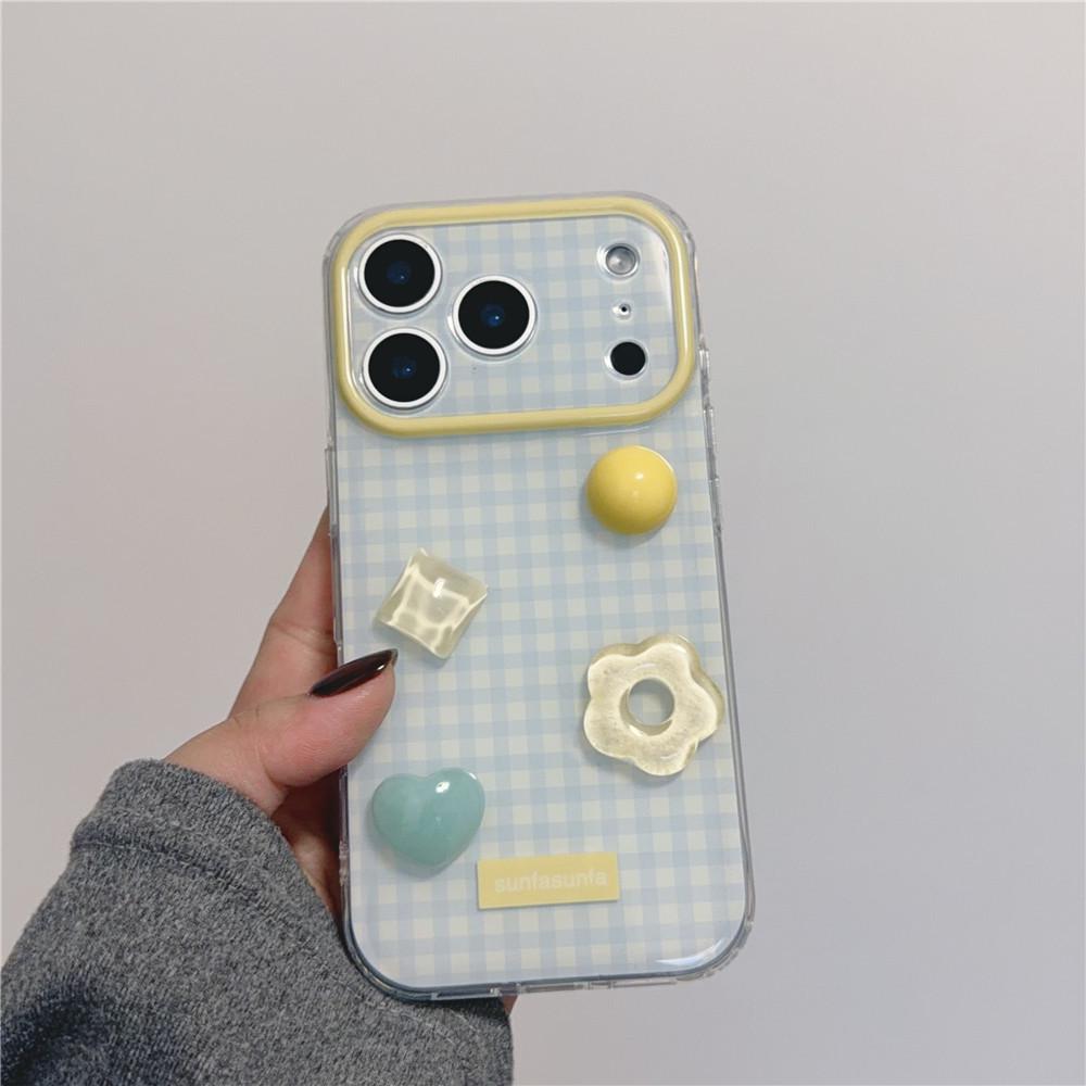 Fresh Blue Plaid 3D Phone Case for Apple 17Pro, 15ProMax, 14/13, 16P - Korean Style