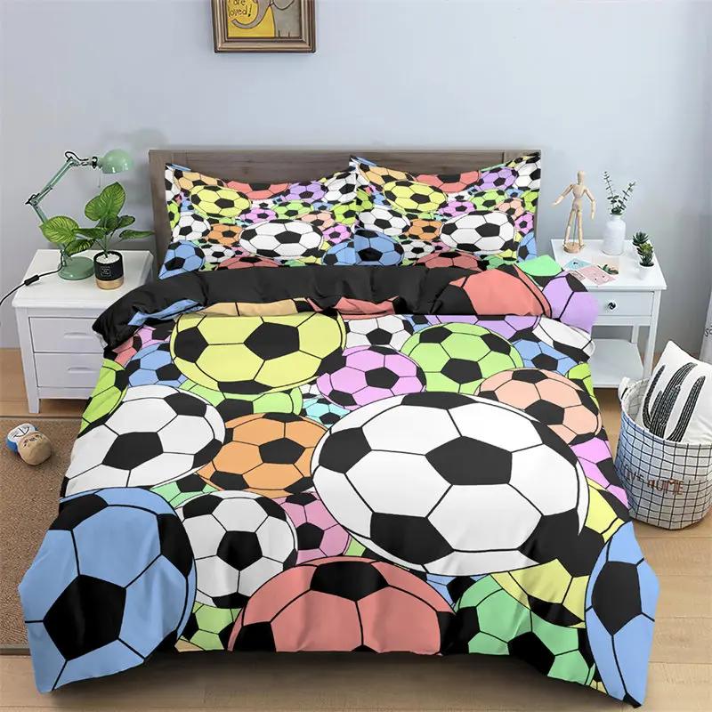 3PCS Single-sided Printed Bedding Set ,Comforter  Colorful Graffiti Football Duvet Bedding Cover Pillows Comfortable Bedspreads