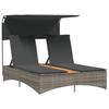 VidaXL Double Sun Lounger with Canopy and Cushions Grey Braided Resin, Sunbed, Reclining Lounger, Bed of 365622