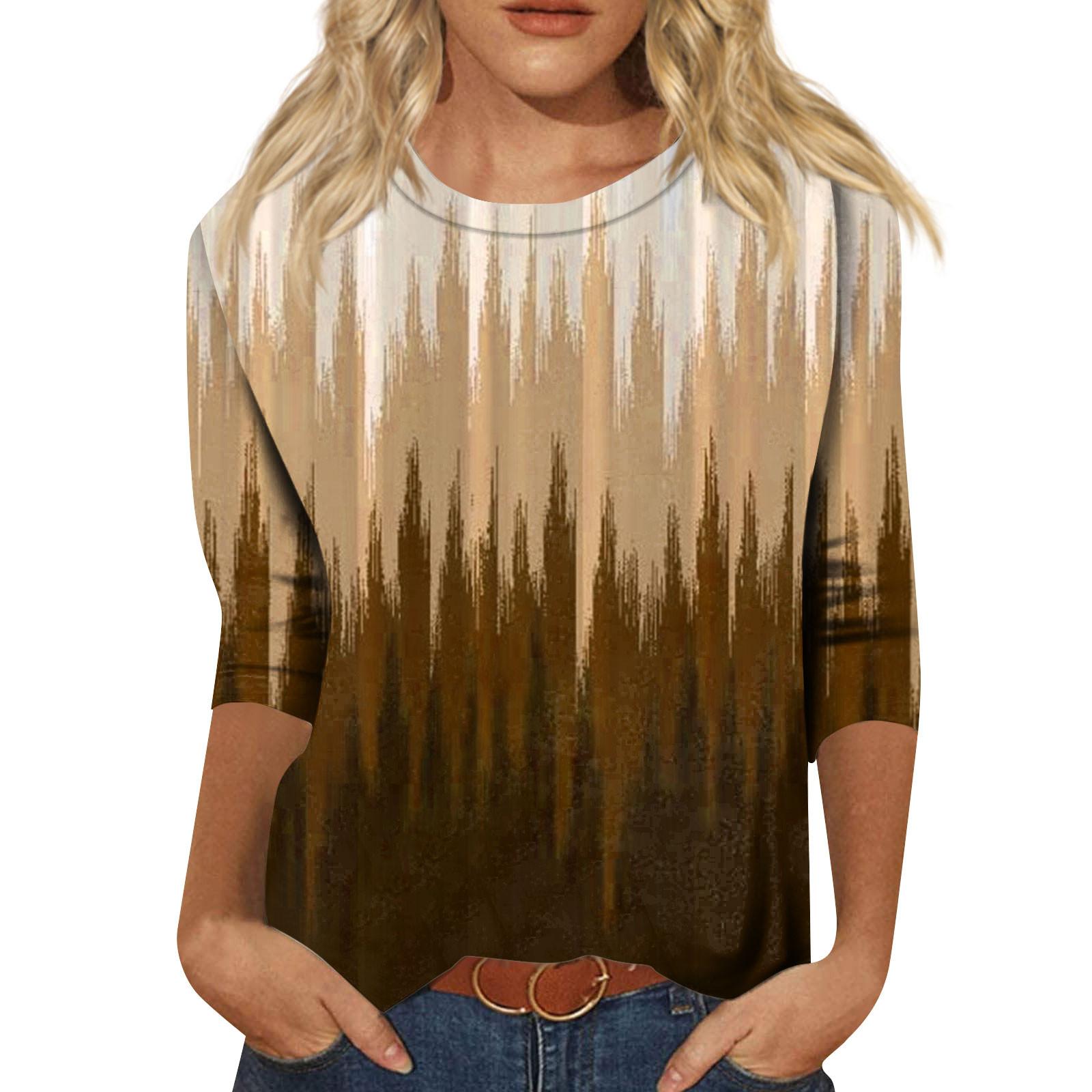 Женская мода повседневный винтажный принтованный топ с семью рукавами и круглым вырезом — фото 6