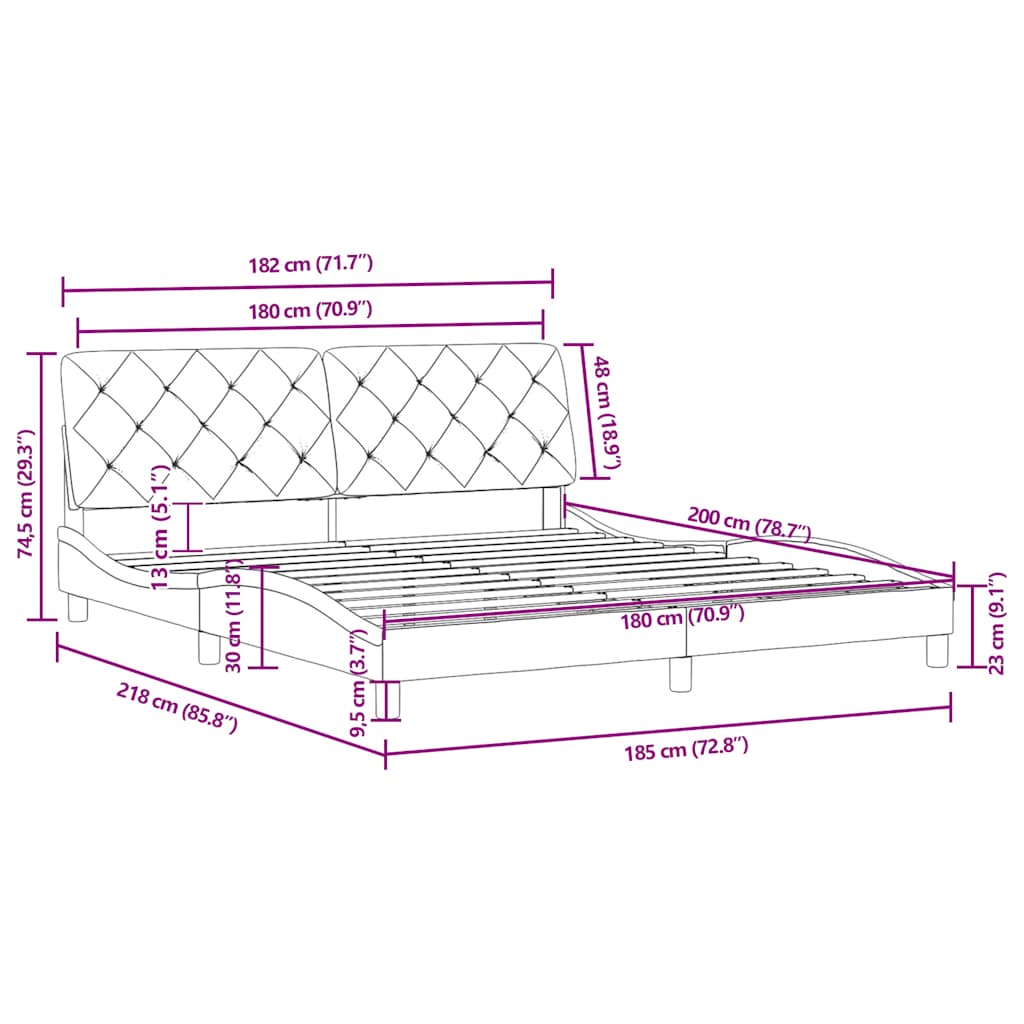 Bed Frame without Mattress Dark Grey 180 x 200 cm Velvet