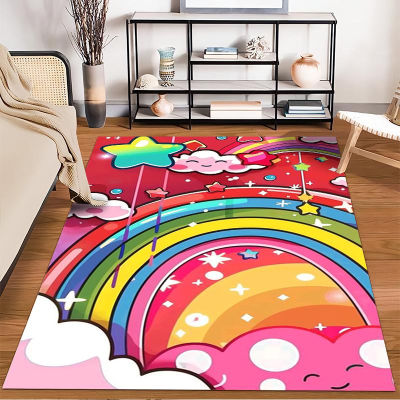 Colorful Rainbow and Clouds Carpet with Stars Design for Living Room Suitable for Use As an Anti-slip for Living Room Bedroom Sofas