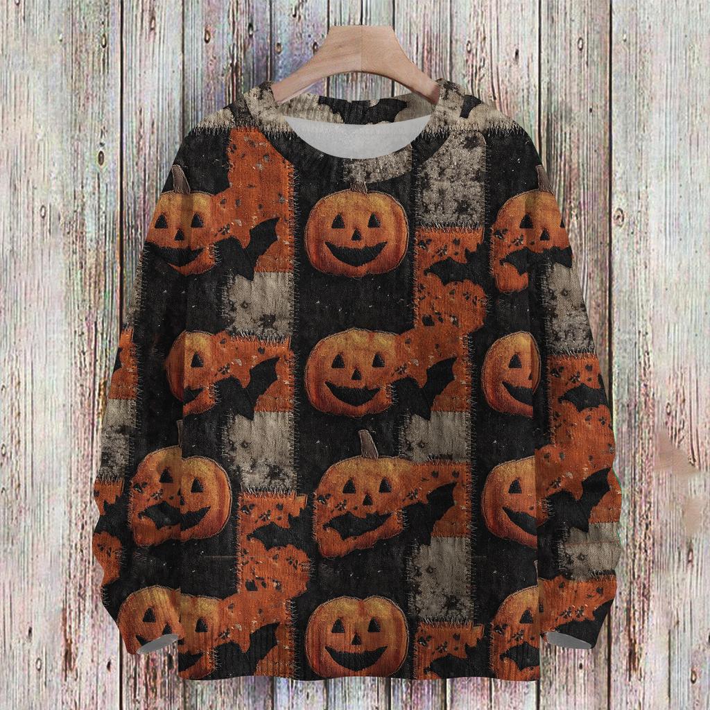 Ladies' Fashionable Casual Long Sleeved Christmas Printed Round Neck Knitted Yarn