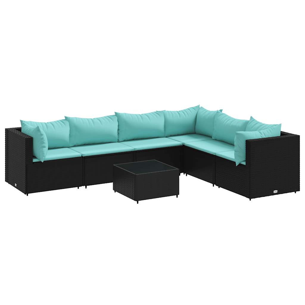 Vidaxl 7-Cz. Garden Lounge Set, Cushions, Black PE Rattan