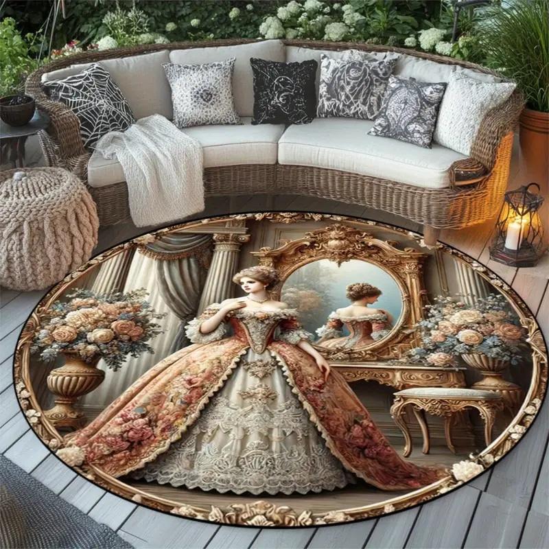 

Retro Victorian Style Beauty Print Pattern Fashionable Circular Dining and Living Room Floor Mat Rugs Living Room Bedroom Decor 40X40CM