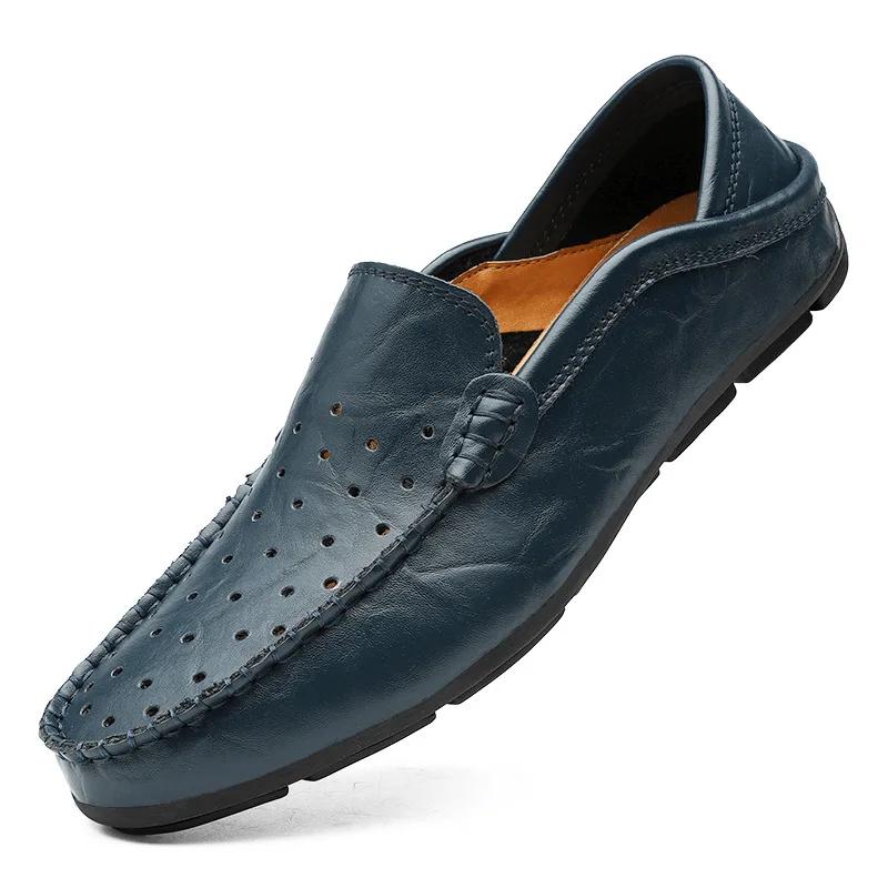 2025Men Casual Shoes Leather Moccasins Breathable Slip on Boat Shoes Italian Luxury Brand Mens Driving Loafers Size 37-47