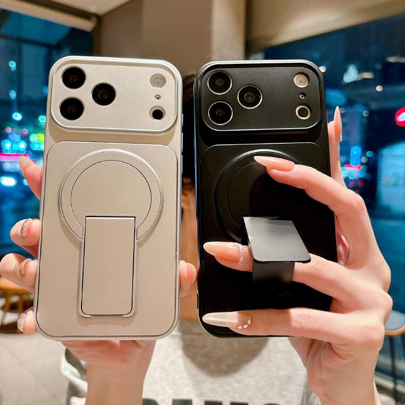 For MagSafe Magnetic Solid Color Matte Soft TPU + PC Holder Phone Case For iPhone 17 Pro Max 15 13 12 14 16 Pro Max Back Cover
