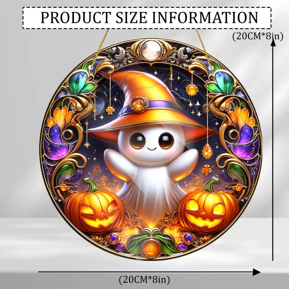 Halloween Acrylic Flat 2D Decoration with Cartoons, Witch Hats and Colorful Flower Pendants - Gifts for Family , for Homes, Gardens and Courtyards