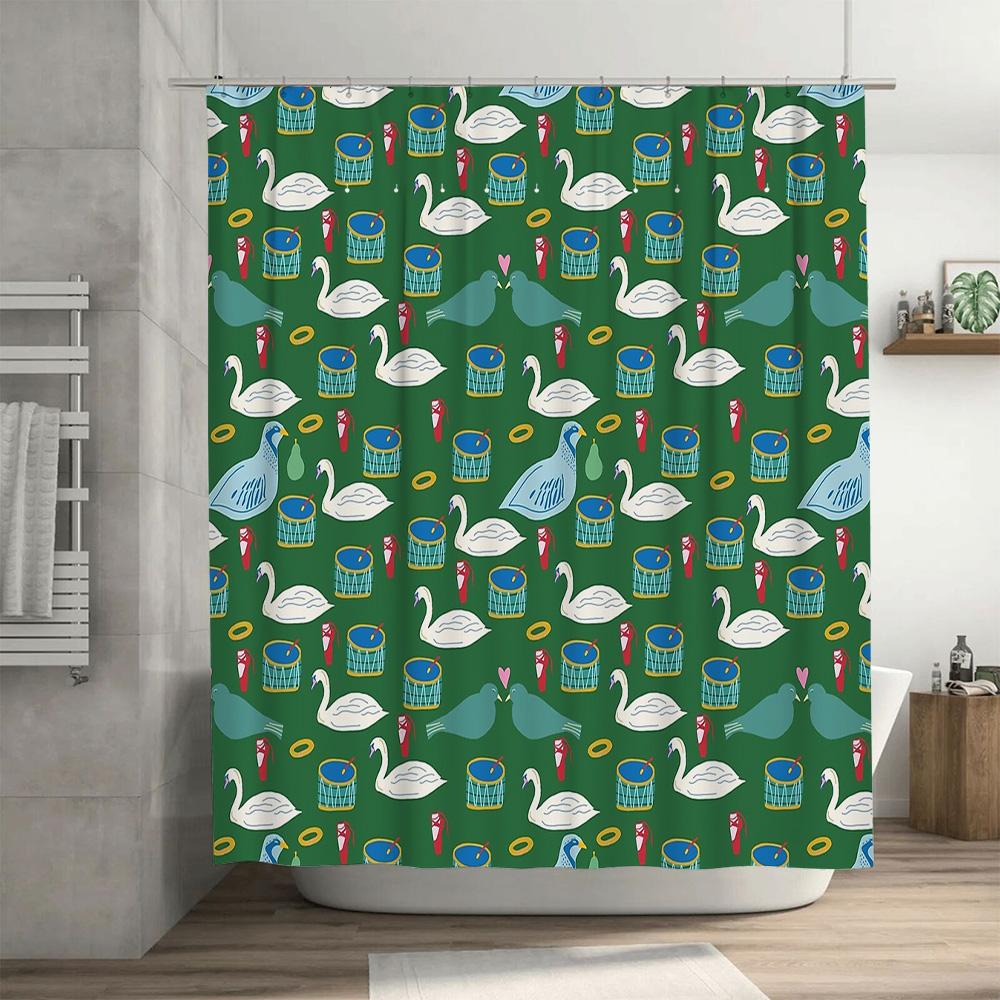 Bathroom Shower Curtain Floral Vintage Pattern Waterproof Fabric Decor Washable Liner