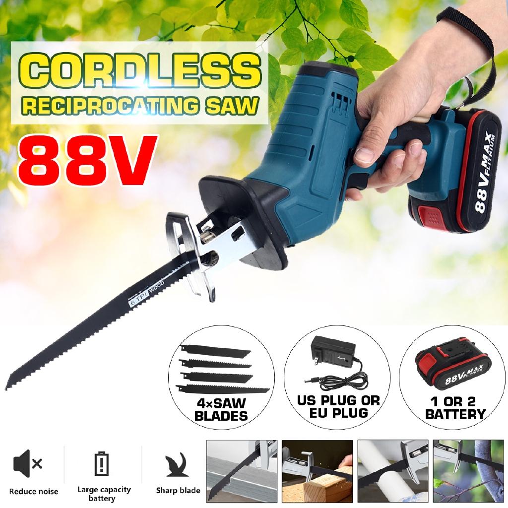 Cordless Electric Reciprocating Saw And 4 Saw Blades Metal Cutting Wood Tool Portable Woodworking Cutters With Plastic Case