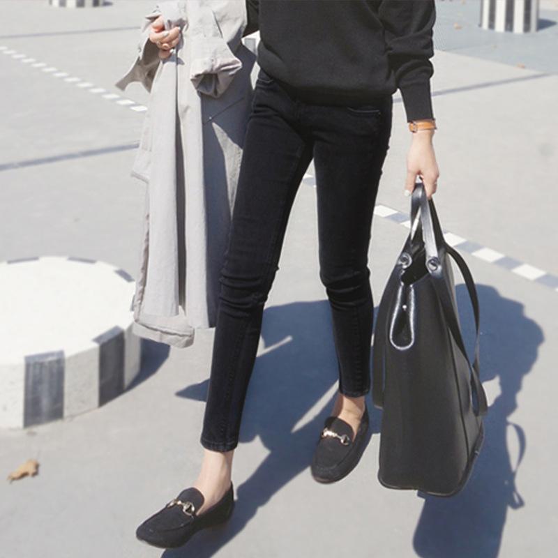 New Autumn and Winter Large Size High Waist Sky Blue Solid Color Jeans Women's Trousers Elastic Trousers Women's