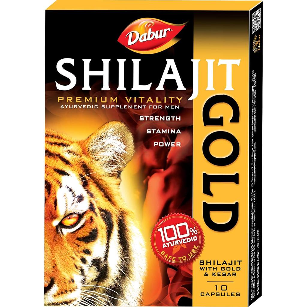 Dabur Shilajit Gold Ayurvedic Capsules For Strength, Stamina And Vitality Support – Natural Wellness Supplement – 10 Capsules Pack