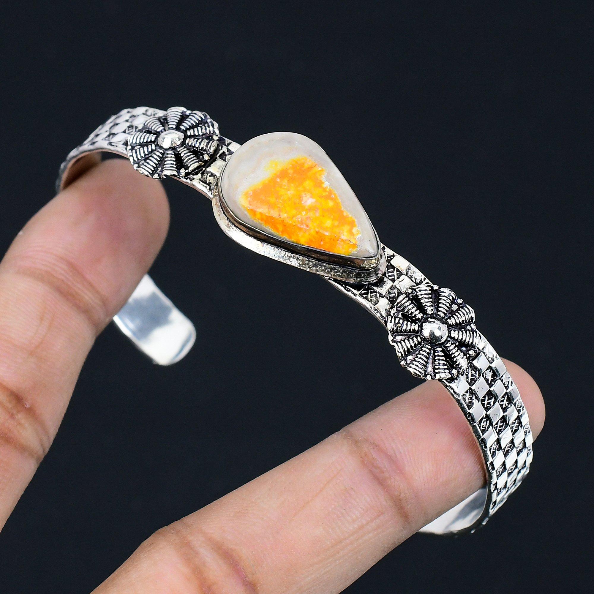 

Sterling Silver Bumble Bee Jasper Stone Anniversary Birthday New Bangle Bracelet Adjustable