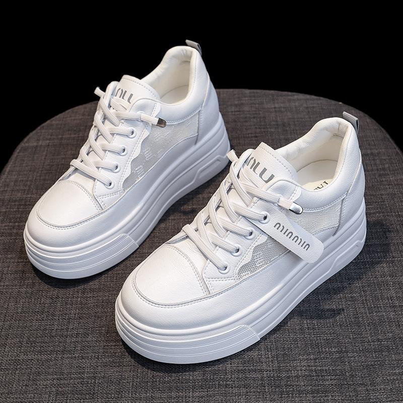 

Маленькие белые кроссовки на толстой подошве со скрытой платформой, женские, лето 2025, новые, универсальные, дышащие, спортивные и для отдыха 40 белый