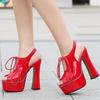 Women Waterproof Platform String Beading High Thick Heel Sandals for Office Nightclub Party Banquet Wedding Catwalk Princess