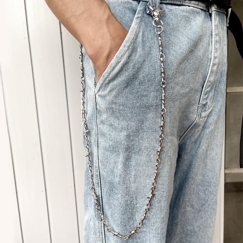 

Chain Necklace Trousers Waist Punk ChainPants Hippop Grunge Goth Snake Men Jewelrythornslong Wire Barbed Jeans Silver Necklace серебряный
