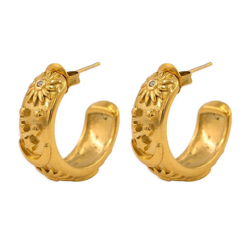 Elegant Celestial Zirconia Stainless Steel C-Shaped Earrings