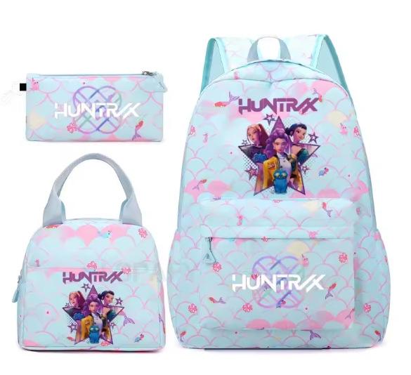 Kpop School Bag, Witch Hunter Girl Group Student Three-Piece School Bag, Large Capacity Backpack, Lightweight Cartoon School Bag