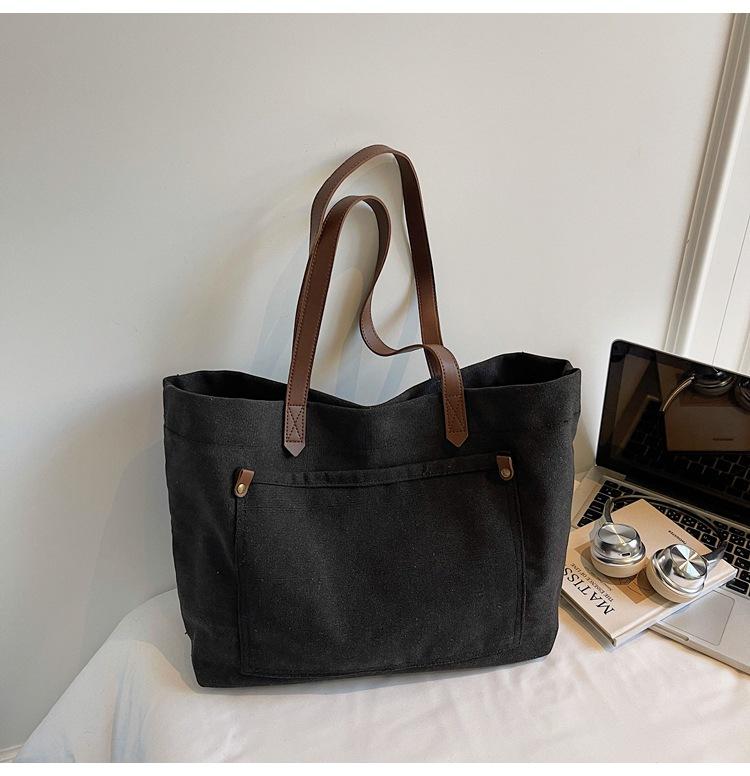 Large Capacity Canvas Tote Bag New Simple Casual Versatile Shoulder Bag College Students Class Commuting Armpit Bag Women