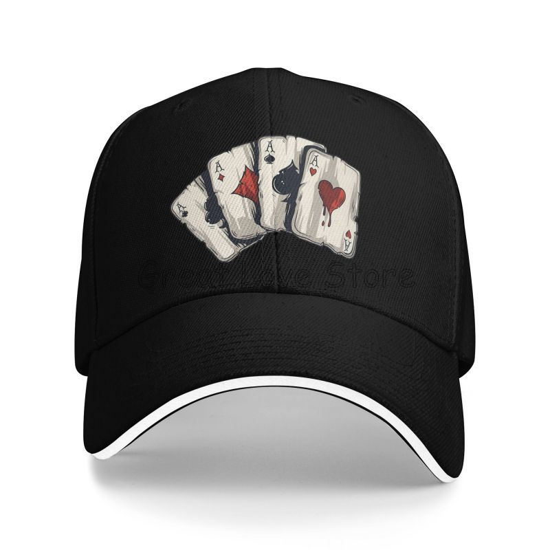Multi Functional Fashion For Both Men And WomenCartoon Playing Cards Sandwich Baseball Cap Old Playing Card Bucket Caps Unisex A