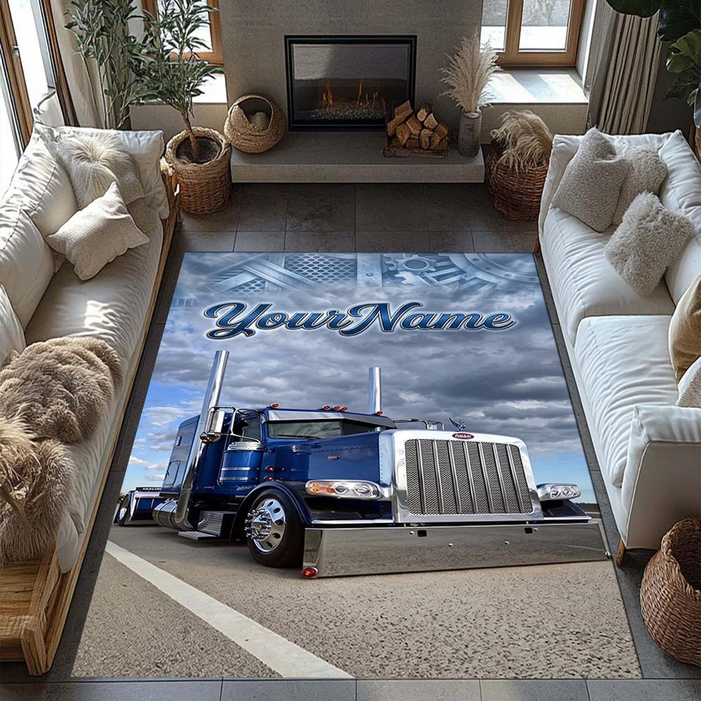 Peterbilt Heavy Trucks Customized Name Floor Mat Suitable for Game Room Entryway Living Rooms Outdoor Antislip Carpet Anime Office Decor