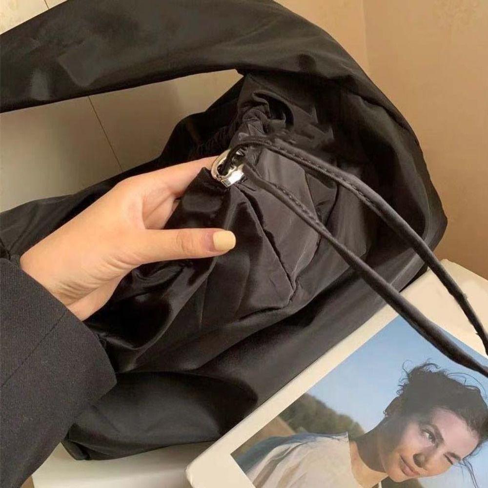 Lightweight Drawstring Crossbody Bag Solid Color Underarm Bag Armpit Bag Oxford Tote Bag  Sports
