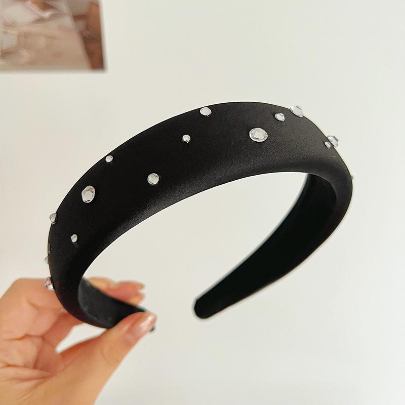 Champagne Gold Diamond Dot Women's Hairband Exquisite High Quality Shinning Satin Sponge Thickened Hair Accessories Headwear