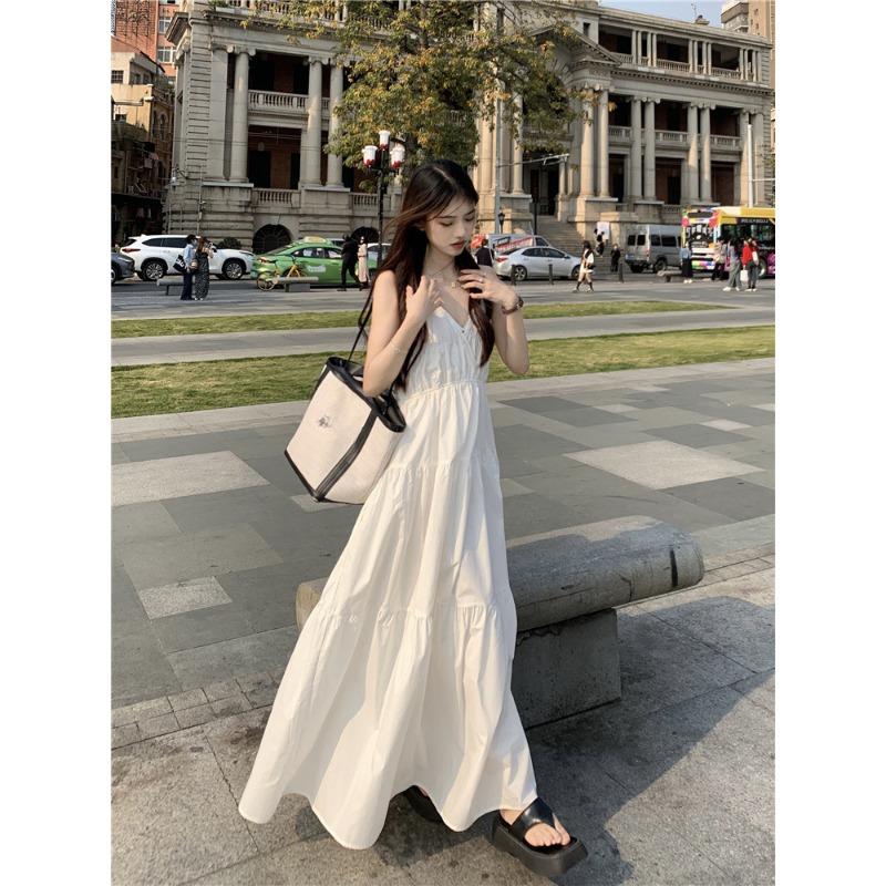 French Style White Fairy Dress Slip Dress Seaside Holiday Dress Women's Slim Look Summer Dress Elegant Long Dress