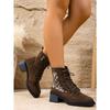 Vintage Embroidered Mid-heel Martin Boots Women's Fall 2025 New Plus-size Block Heel Side Zipper Booties