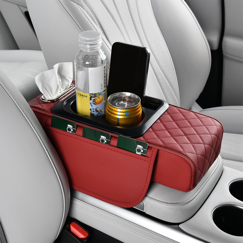

Multifunctional Center Console Armrest Cushion Portable Storage Box Car Armrest Pillow Universal вина червоного кольору