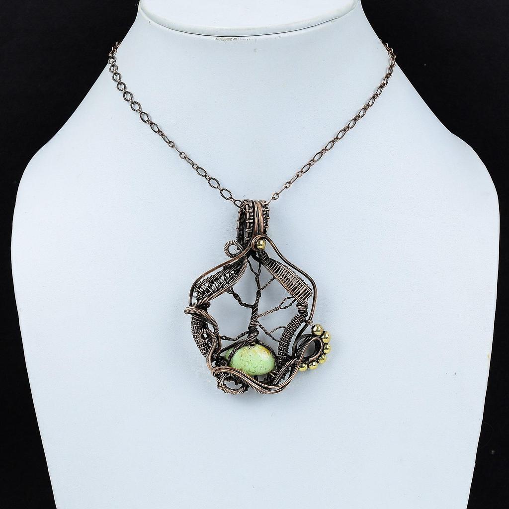 Tree Of Life Lemon Chrysoprase Pendant Copper Wire Wrapped Gemstone Pendant  Copper Jewelry Handmade Pendant Tree Of Life Jewelry For Gift